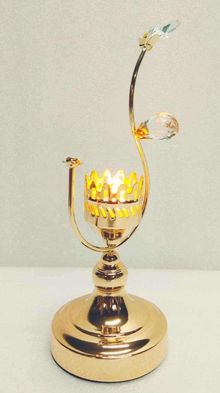 Metal T light Holder x1 with Base n Crystals 10x30 cm